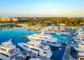 A beautiful scenery of the sunrise at the marina in Turks and Caicos